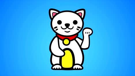 4K-Maneki-Neko-Animation-with-Blue-Background---Loopable