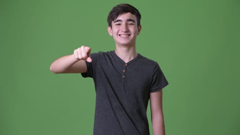 Young-handsome-Iranian-teenage-boy-against-green-background