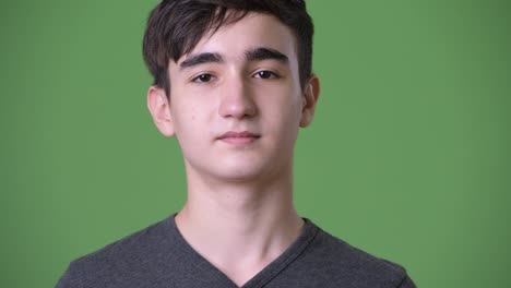 Young-handsome-Iranian-teenage-boy-against-green-background