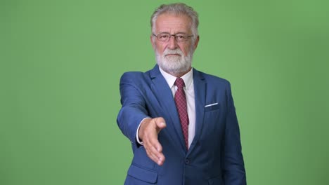 Handsome-senior-bearded-businessman-against-green-background