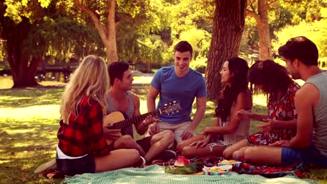 Happy-friends-in-the-park-having-picnic-and-playing-guitar