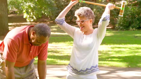 Mature-Black-Woman-Celebrates-while-Playing-Croquet-in-a-Park