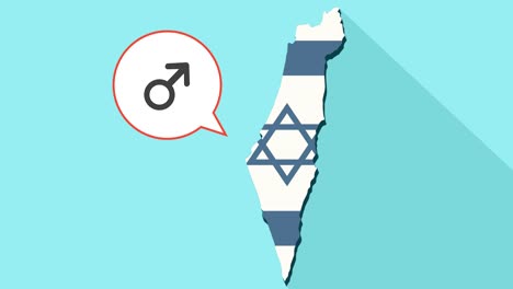 Animación-de-un-mapa-de-Israel-de-larga-sombra-con-su-bandera-y-un-globo-de-cómic-con-un-signo-masculino