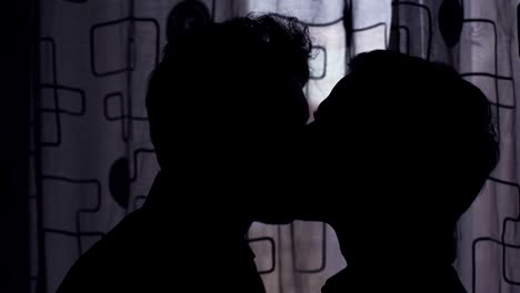 Silhouette-of-men-kissing-in-the-mouth.-Portrait-of-gay-kiss