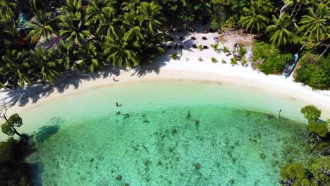 Vista-aérea-de-una-playa-resort-en-la-isla-de-havelock,-Islas-de-Andaman-y-Nicobar,-India