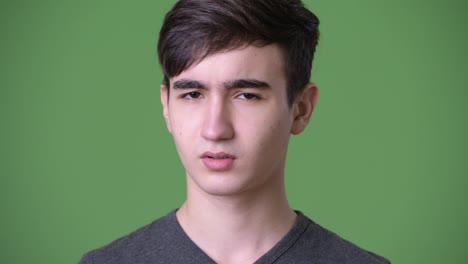 Young-handsome-Iranian-teenage-boy-against-green-background