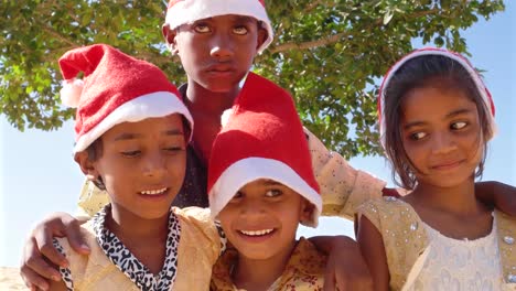 Tilt-up-Close-up-of-naughty-kids-laughing-and-playing-and-posing-for-the-camera-outdoor-sun