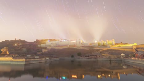 Amber-Fort-Lichtshow-und-Star-trail-Zeitraffer-video-Clip,-Indien