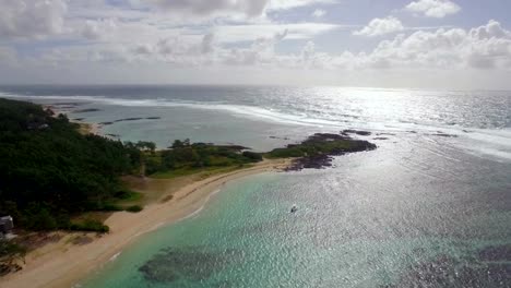 Mauritius-coast-and-Indian-Ocean,-aerial-view