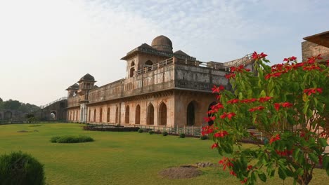 Mandu-India,-afghan-ruins-of-islam-kingdom,-mosque-monument-and-muslim-tomb.-Jahaz-Mahal.