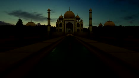 Noche-de-timelapse-Mahal-Taj-al-día,-4K