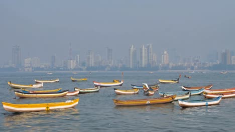 Small-and-colorful-fishing-boats-are-parked-in-the-Arabian-sea