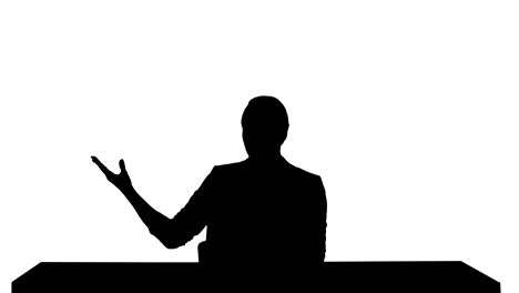 Silhouette-Television-anchorwoman-at-studio-pointing-to-sides