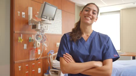 Portrait-Of-Female-Nurse-In-Hospital-Ward-Shot-On-R3D