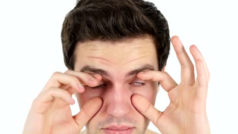 Tired-Man-Rubbing-His-Eye-White-Background