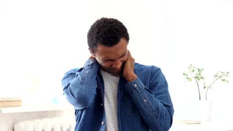 Neck-Pain,-Tired-Afro-American-Man,-Portrait