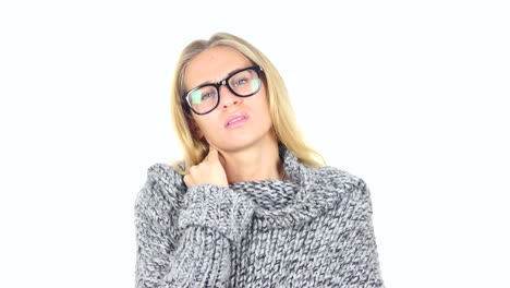 Tired-Young-Girl-with-Neck-Pain,-White-Background