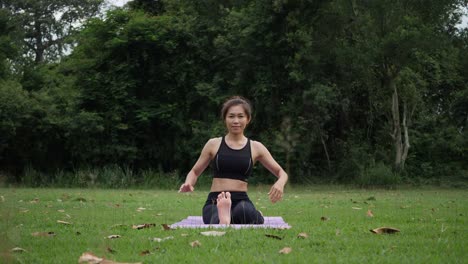 Beautiful-woman-is-doing-Yoga-in-Park