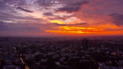 Sonnenuntergang-Himmel-Bangalore-Stadtbild-Zentrum-Antenne-Panorama-Zeitraffer-4k-Indien