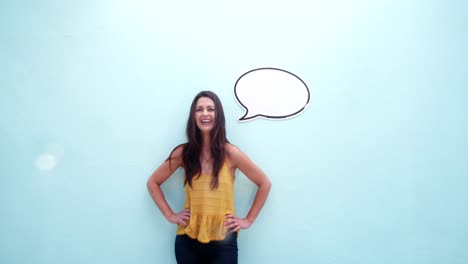 Cheerful-pretty-middle-aged-woman-smiling-with-speech-bubble