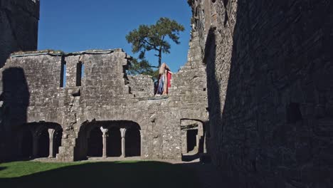 4-k-tiro-Medieval-del-estilo-posando-en-el-castillo-de-la-reina