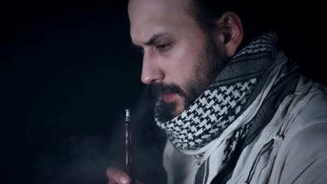 4k-Arabic-Man-Portrait,-Smoking-Hookah