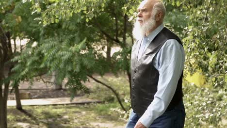 Gray-haired-man-up-the-stairs-in-park