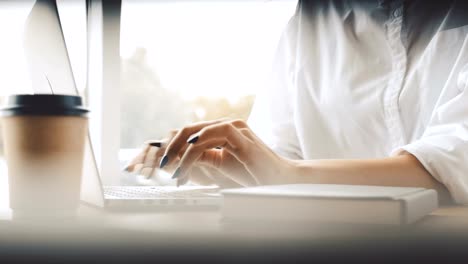 Female-hands-typing-and-making-notes