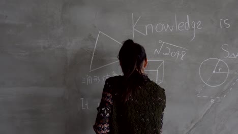 Female-students-on-cement-wall-to-solve-the-problem