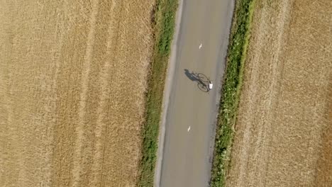 Drone-Schuss-des-Mannes-Fahrrad-zu-üben.-Luftaufnahme-des-Athleten-training-für-ein-Triatlon-Rennen,