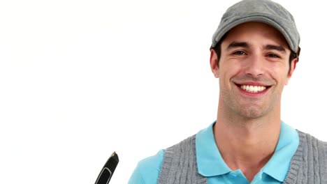 Smiling-man-cleaning-golf-stick