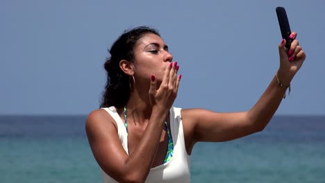 Happy-Young-Woman-Posing-For-Selfies