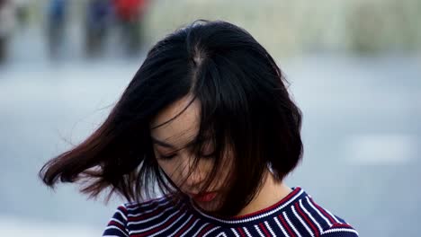 Depressed,sad--Chinese-Woman-standing-in-the-street-:Sad-Woman-portrait