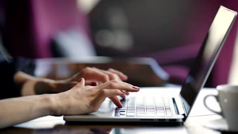 Crop-shot-of-female-using-laptop.-Crop-shot-of-female-sitting-in-cafe-and-typing-at-laptop