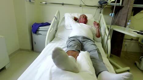 Senior-old-man-patient-Lying-Relaxing-In-Hospital-Bed