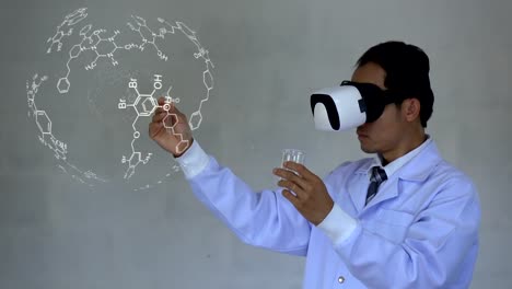 tecnología-médica-futurista.-Doctor-con-gafas-realidad-tecnología-AR-para-el-análisis-químico-de-fórmula.