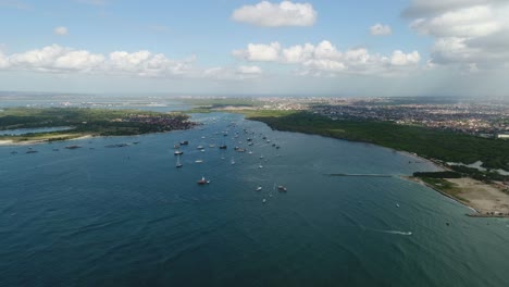 Stock-Aerial-footage-of-Sanur-Beach,-on-Bali,-Indonesia