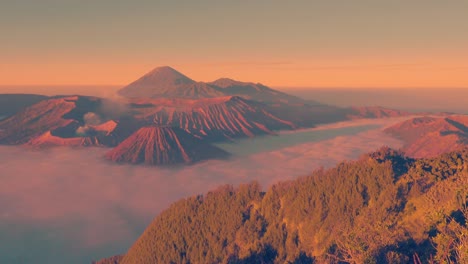 Misty-sunrise-view-of-Bromo-Tengger-Semeru-National-Park,-Indonesia