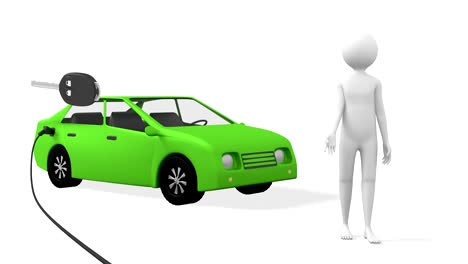 3D-Person-präsentiert-grüne-Elektroauto