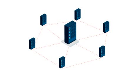 Isometrische-Interieur-mit-Reihen-von-Hardware-Server-Case-Gehäuse-Bewegung-Grafikkonzept