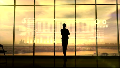 Silhouette-of-business-woman-and-stock-exchange-infographics