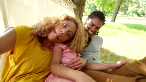 Lovely-African-American-family-making-silly-faces-and-posing