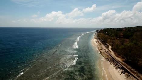 Aerial-view-beautiful-beach-on-a-tropical-island.-Nusa-Penida,-Bali,-Indonesia