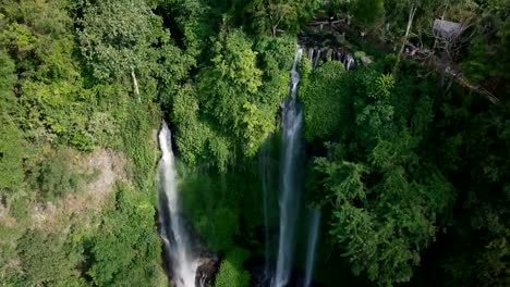 Aerial-view-of-Waterfall-in-green-rainforest