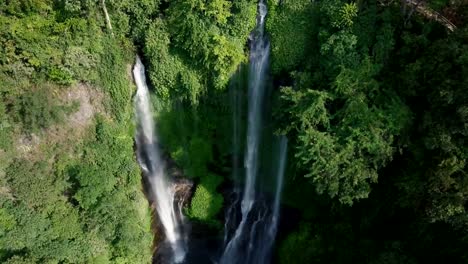 Aerial-view-of-Waterfall-in-green-rainforest