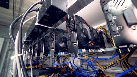 Graphic-processing-units-are-mining-bitcoins-in-a-mining-rig