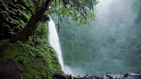 Nung-Nung-cascada-con-flujo-de-gran-alcance-en-Bali,-Indonesia.-Cascada-y-bosque-tropical