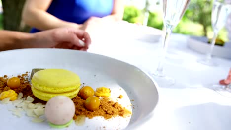 Plates-of-desserts-on-the-table-during-lunch