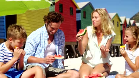 Family-eating-fruits-at-beach