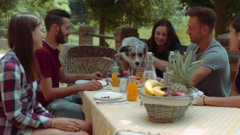 Grupo-de-amigos-haciendo-el-desayuno-al-aire-libre-en-un-paisaje-tradicional.-filmada-en-cámara-lenta